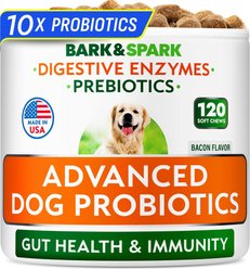 Bark&Spark Vet Strength Probiotics Digestive Enzymes Prebiotics Fiber Chews Supplement for Dogs, 120 count
