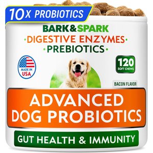 Bark&Spark Vet Strength Probiotics Digestive Enzymes Prebiotics Fiber Chews Supplement for Dogs, 120 count