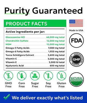 Show full view: Bark&Spark Advanced Glucosamine Chondroitin Chews Hip & Joint with Omega 3 & Fish Oil Supplement for Senior Dogs, 120 count slide 7 of 11
