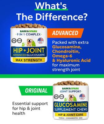 Show full view: Bark&Spark Advanced Glucosamine Chondroitin Chews Hip & Joint with Omega 3 & Fish Oil Supplement for Senior Dogs, 120 count slide 3 of 11
