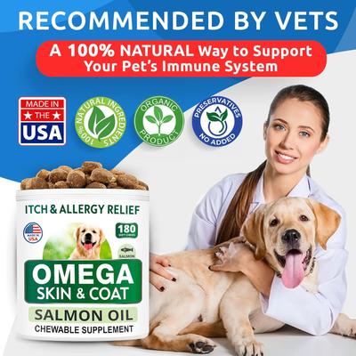 Show full view: Bark&Spark Allergy Relief & Itch Relief with Omega 3 Skin & Coat with Salmon Oil Chew Supplement for Dogs & Cats, 180 count slide 6 of 10
