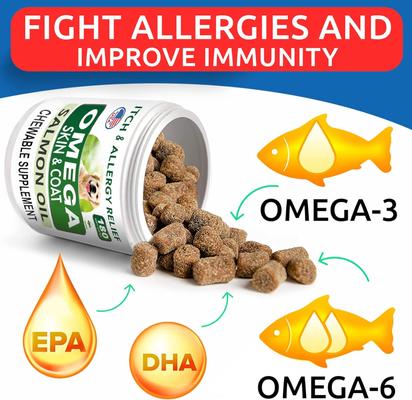 Show full view: Bark&Spark Allergy Relief & Itch Relief with Omega 3 Skin & Coat with Salmon Oil Chew Supplement for Dogs & Cats, 180 count slide 3 of 10