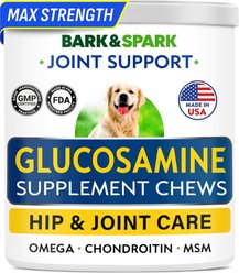 Bark&Spark Glucosamine Chondroitin Hip & Joint with Omegas 3 & Fish Oil Advanced Mobility Chew Supplement for Dogs, 120 count