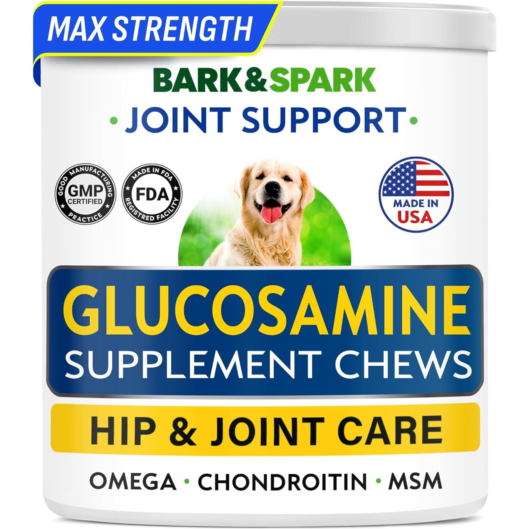 Bark&Spark Glucosamine Chondroitin Hip & Joint with Omega 3 & Fish Oil Supplement for Dogs, 240 count bundle