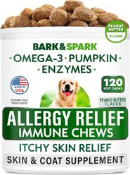 Bark&Spark Allergy Relief & Anti Itch Relief with Omega 3 Skin & Coat Fish Oil Chew Supplement for Dogs, 120 count