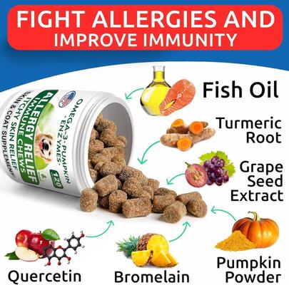 Show full view: Bark&Spark Allergy Relief & Anti Itch Relief with Omega 3 Skin & Coat Fish Oil Chew Supplement for Dogs, 120 count slide 5 of 10