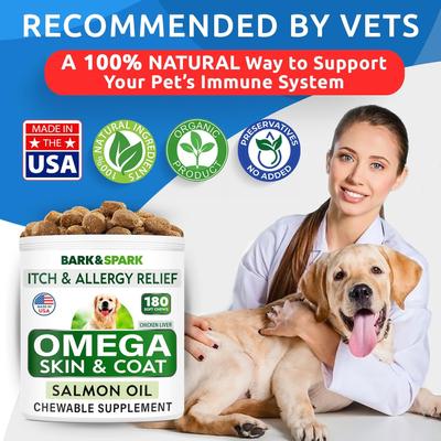 Show full view: Bark&Spark Allergy Relief & Itch Relief with Omega 3 Skin & Coat with Salmon Oil Chew Supplement for Dogs, 180 count slide 7 of 10