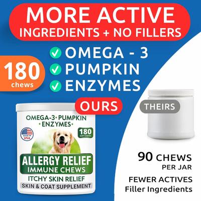 Show full view: Bark&Spark Allergy Relief & Anti Itch Relief with Omega 3 Skin & Coat Fish Oil Chew Supplement for Dogs, 180 count slide 7 of 11