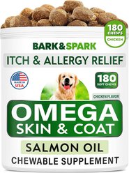 Bark&Spark Allergy Relief & Itch Relief with Omega 3 Skin & Coat with Salmon Oil Chew Supplement for Dogs, 180 count
