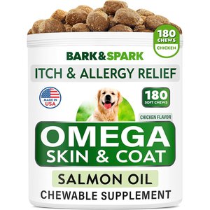 Bark&Spark Allergy Relief & Itch Relief with Omega 3 Skin & Coat with Salmon Oil Chew Supplement for Dogs, 180 count