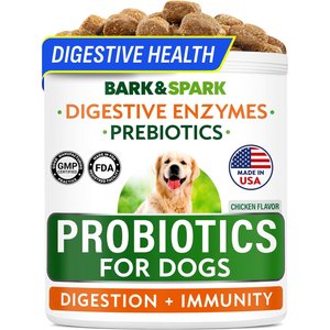 Bark&Spark Probiotics & Digestive Enzymes Fiber & Digestion & Gut Health Chew Supplement for Dogs, 120 count