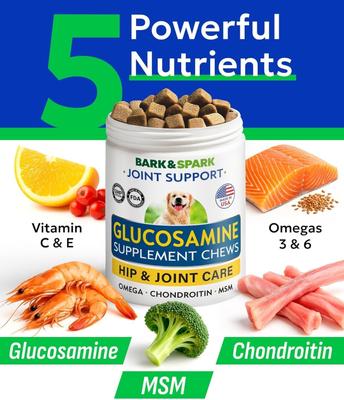Show full view: Bark&Spark Glucosamine Chondroitin Hip & Joint with Omegas 3 & Fish Oil Advanced Mobility Chew Supplement for Dogs, 180 count slide 5 of 9