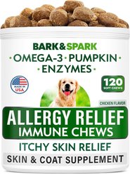 Bark&Spark Allergy Relief & Anti Itch Relief with Omega 3 Skin & Coat Fish Oil Chew Supplement for Dogs, 120 count