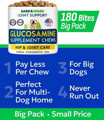 Show full view: Bark&Spark Glucosamine Chondroitin Hip & Joint with Omegas 3 & Fish Oil Advanced Mobility Chew Supplement for Dogs, 180 count slide 4 of 9