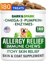 Bark&Spark Allergy Relief & Anti Itch Relief with Omega 3 Skin & Coat Fish Oil Chew Supplement for Dogs, 180 count