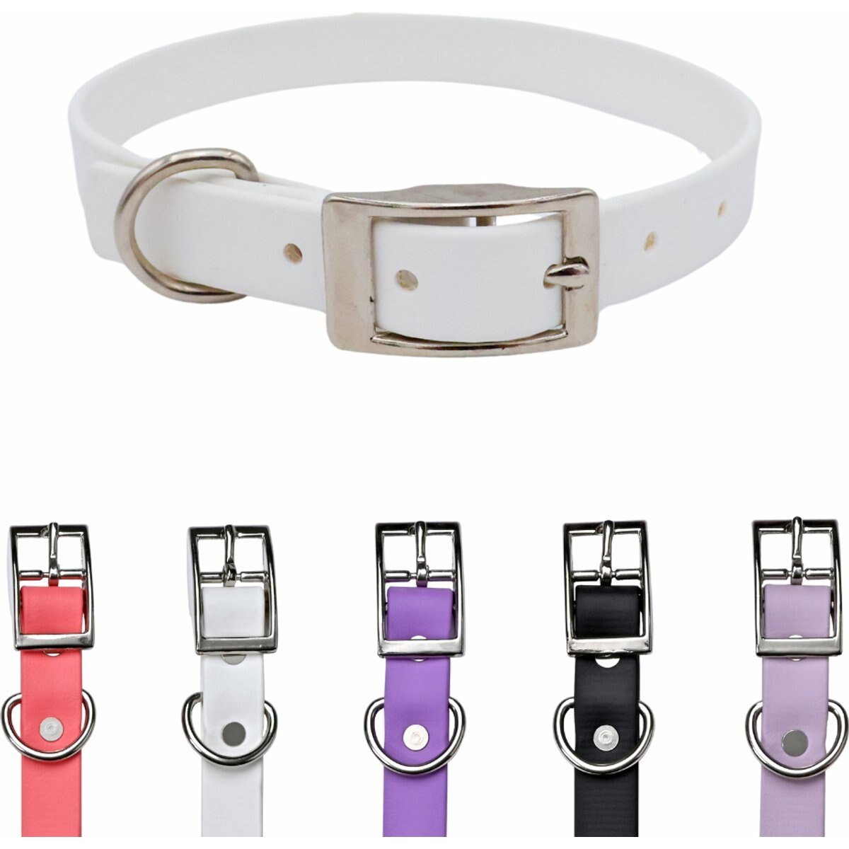 Tailr Premium BioThane Waterproof Dog Collar, White, Medium: 12 to 15-in neck, 5/8-in wide