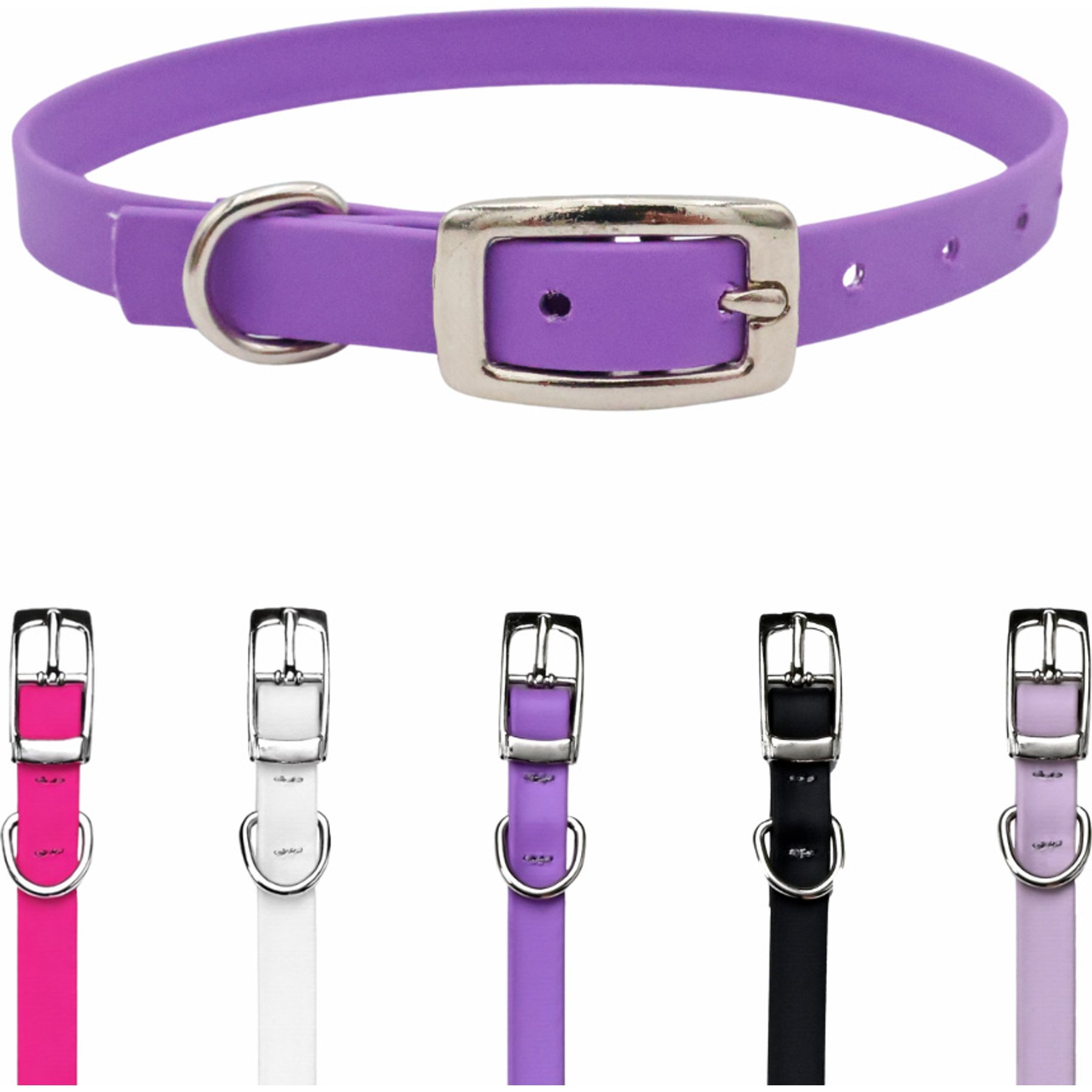 Tailr Premium BioThane Waterproof Dog Collar, Bright Lavender, Small: 8 to 12-in neck, 3/8-in wide