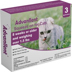 Advanllent Flea & Tick Spot Treatment for Cats, Over 1.5 lbs, 3 Doses (3-mos supply)