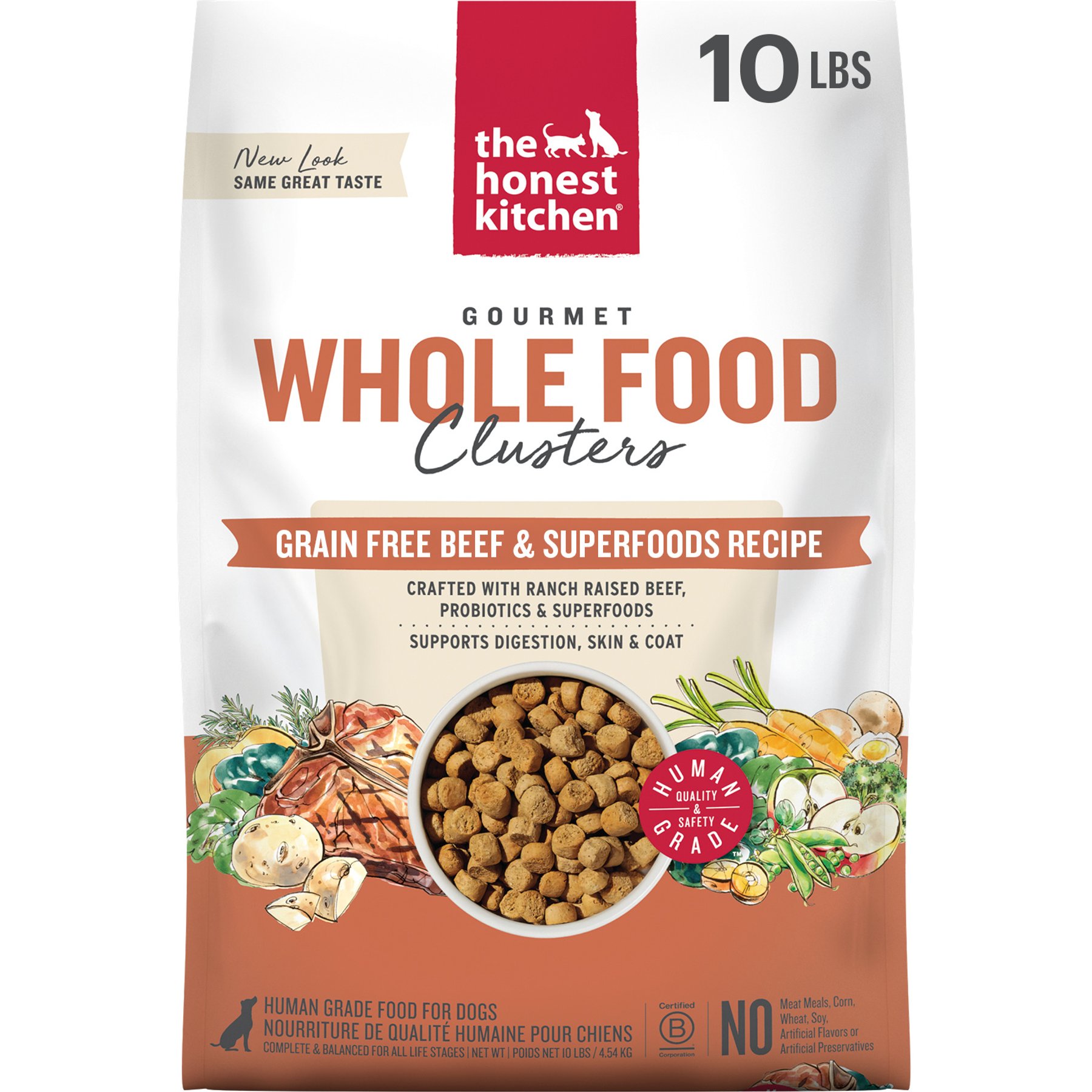 The Honest Kitchen Human Grade Grain-Free Beef Whole Food Clusters Dry Dog Food, 10-lb bag
