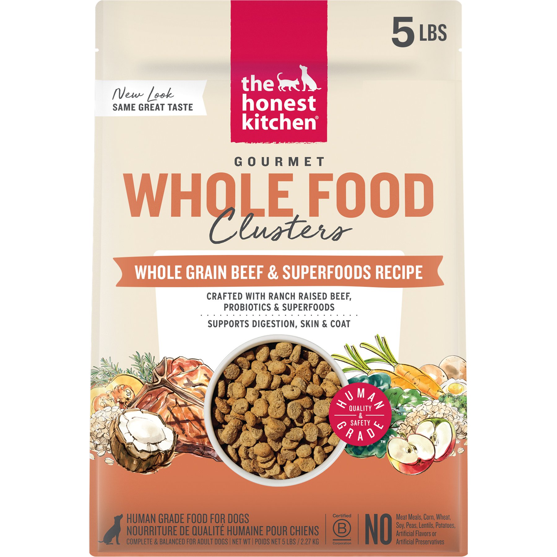 The Honest Kitchen Human Grade Whole Food Clusters Whole Grain Beef & Oat Dry Dog Food, 5-lb bag