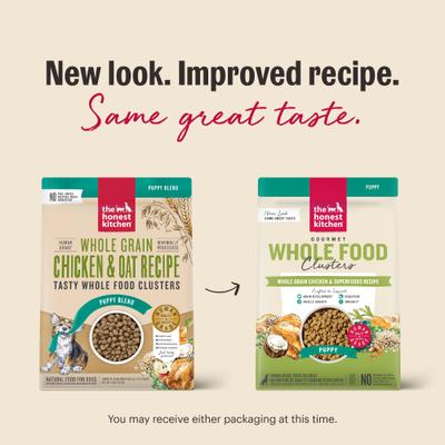 Show full view: The Honest Kitchen Human Grade Food Clusters Whole Grain Chicken & Oat Recipe Puppy Blend Dog Food, 4-lb bag slide 5 of 12