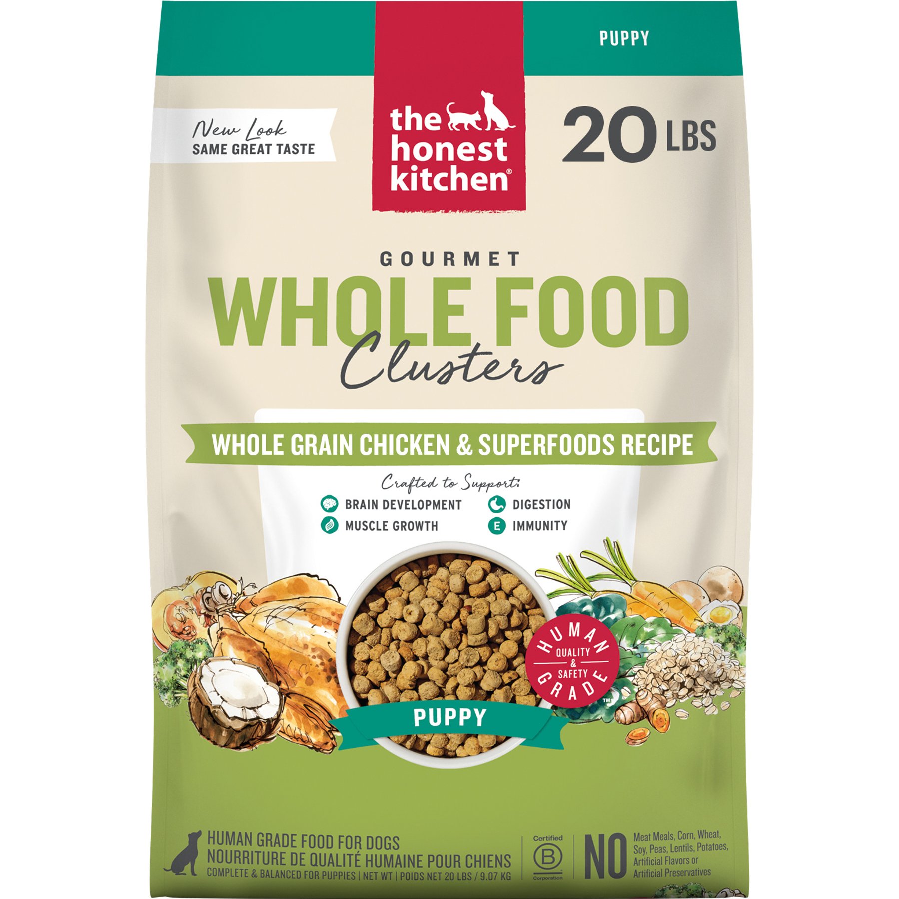 The Honest Kitchen Human Grade Food Clusters Whole Grain Chicken & Oat Recipe Puppy Blend Dog Food, 20-lb bag