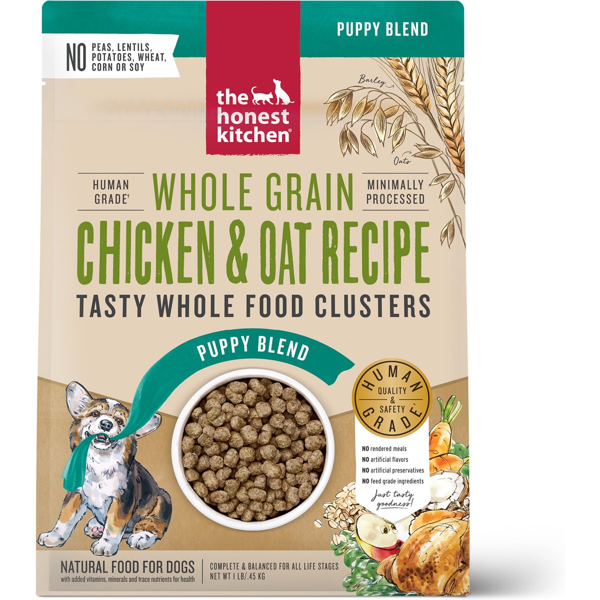 The Honest Kitchen Food Clusters Whole Grain Chicken & Oat Recipe Puppy Blend Dog Food, 2-lb bundle
