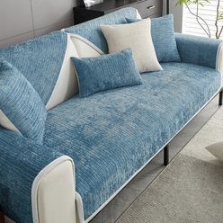 FunnyFuzzy Antimicrobial Striped Chenille Dog Couch Cover, Blue, 35.4 x 82.7-in
