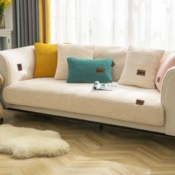 FunnyFuzzy Faux Sherpa Fleece Dog Couch Cover Protector, White, 35.4 x 35.4-in