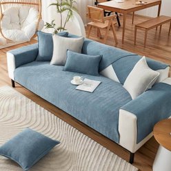 FunnyFuzzy Herringbone Chenille Dog Couch Cover, Lake Blue, 35.4 x 82.7-in