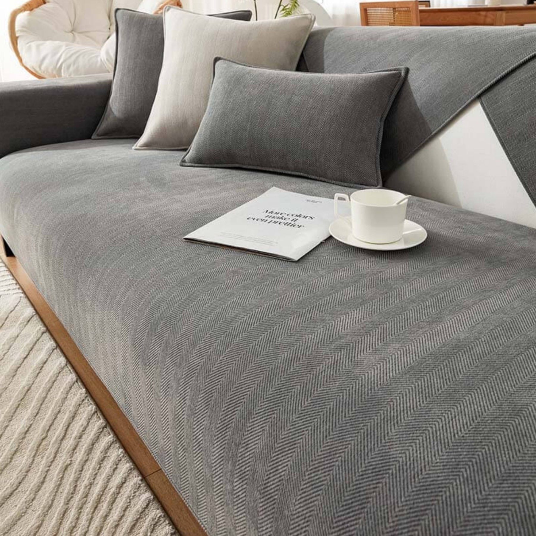 FunnyFuzzy Herringbone Chenille Dog Couch Cover, Grey, 35.4 x 47.2-in