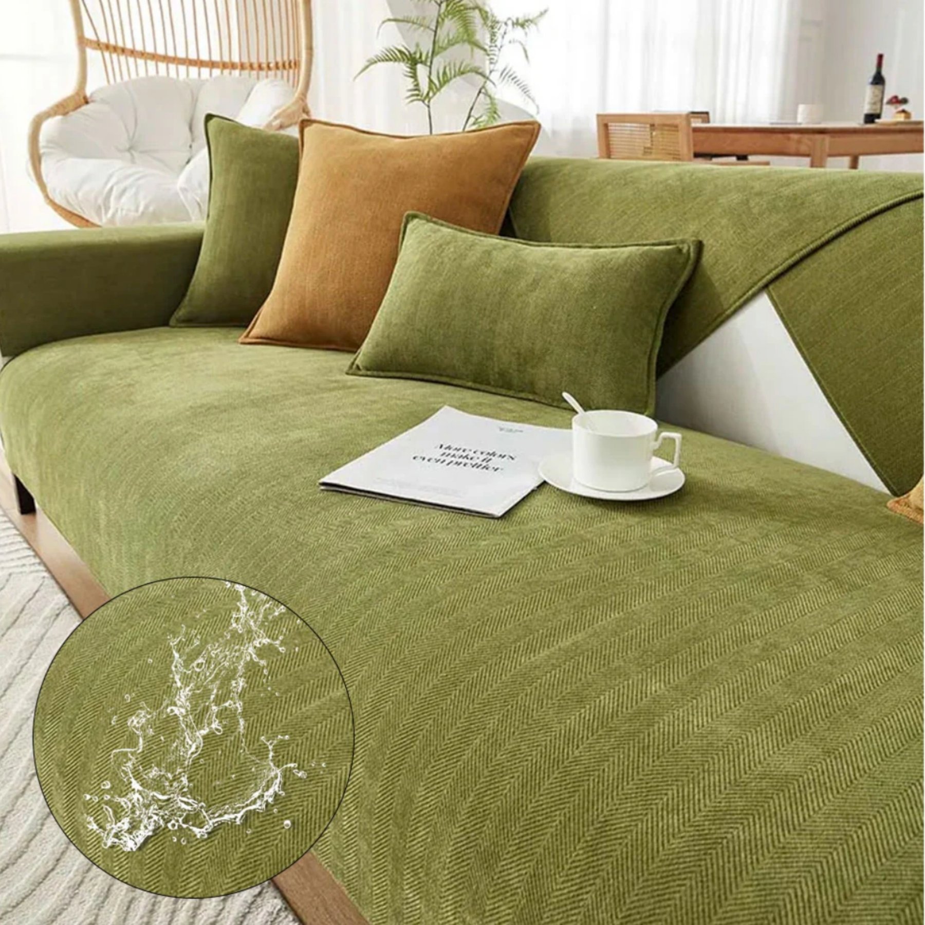 FunnyFuzzy Herringbone Chenille Dog Couch Cover, Green, 35.4 x 70.9-in