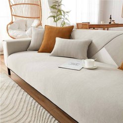 FunnyFuzzy Herringbone Chenille Dog Couch Cover, Beige, 35.4 x 35.4-in