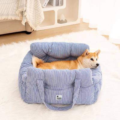 Show full view: FunnyFuzzy Portable Leisure Outing Car Double Seat Travel Dog Bed, Blue Stripe slide 5 of 9