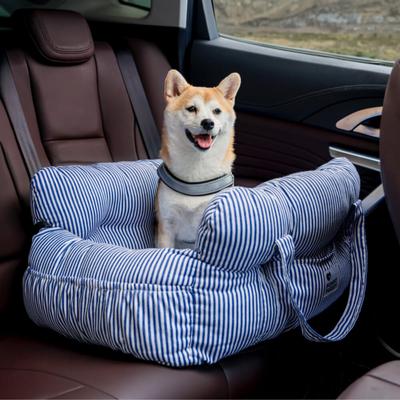 Show full view: FunnyFuzzy Portable Leisure Outing Car Double Seat Travel Dog Bed, Blue Stripe slide 4 of 9