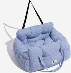 FunnyFuzzy Portable Leisure Outing Car Double Seat Travel Dog Bed, Blue Stripe