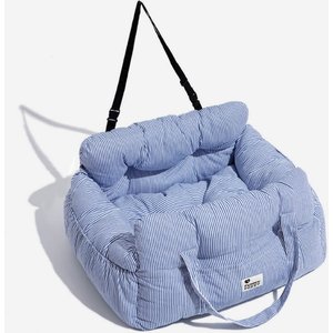 FunnyFuzzy Portable Leisure Outing Car Double Seat Travel Dog Bed, Blue Stripe