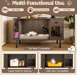 Cesicia Indoor House End Table Cat Litter Box Enclosure with Sliding Door, Storage Drawer & Charging Station, Brown slide 2 of 6