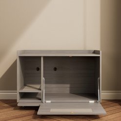Zeus & Ruta Wooden House Side End Table Furniture Cat Litter Box Enclosure with Top Side Fence, Grey slide 2 of 6