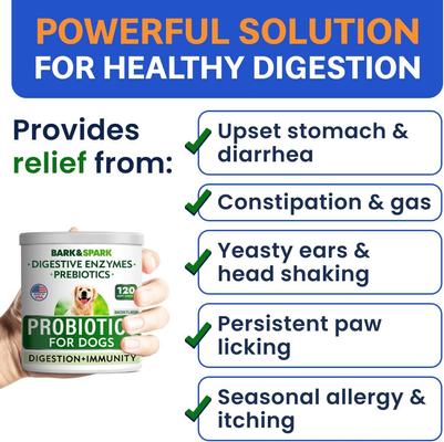 Show full view: Bark&Spark Probiotics & Digestive Enzymes Fiber & Digestion & Gut Health Chew Supplement for Dogs, 120 count slide 5 of 9