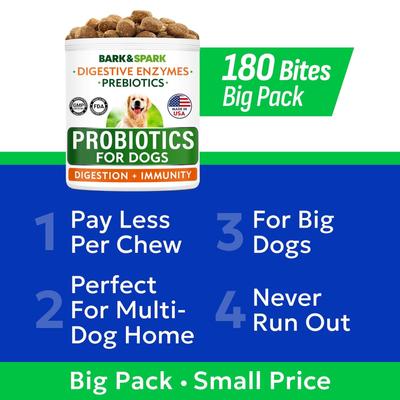 Show full view: Bark&Spark Probiotics & Digestive Enzymes Fiber & Digestion & Gut Health Chew Supplement for Dogs, 180 count slide 4 of 11