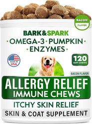 Bark&Spark Allergy Relief & Itch Relief with Omega 3 Skin & Coat with Fish Oil Chew Supplement for Dogs, 120 count