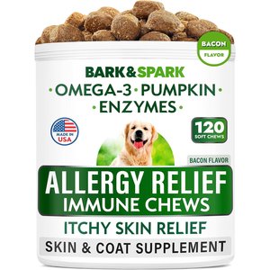 Bark&Spark Allergy Relief & Itch Relief with Omega 3 Skin & Coat with Fish Oil Chew Supplement for Dogs, 120 count