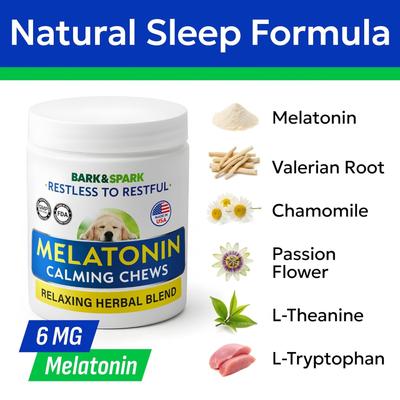 Show full view: Bark&Spark Calming Melatonin Stress Anxiety Relief & Sleep Aid Chew Supplement for Dogs, 120 count slide 5 of 10
