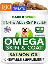 Bark&Spark Allergy Relief & Itch Relief with Omega 3 Skin & Coat with Salmon Oil Chew Supplement for Dogs, 180 count