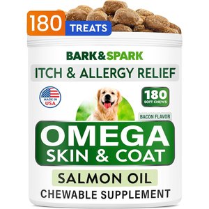 Bark&Spark Allergy Relief & Itch Relief with Omega 3 Skin & Coat with Salmon Oil Chew Supplement for Dogs, 180 count