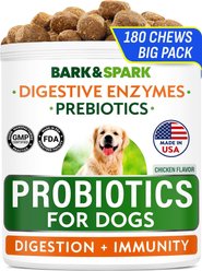 Bark&Spark Probiotics & Digestive Enzymes Fiber & Digestion & Gut Health Chew Supplement for Dogs, 180 count