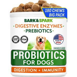 Bark&Spark Probiotics & Digestive Enzymes Fiber & Digestion & Gut Health Chew Supplement for Dogs, 180 count