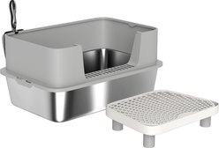 Zeus & Ruta High Sided Metal & Stainless Steel Cat Litter Box with Scoop, Grey