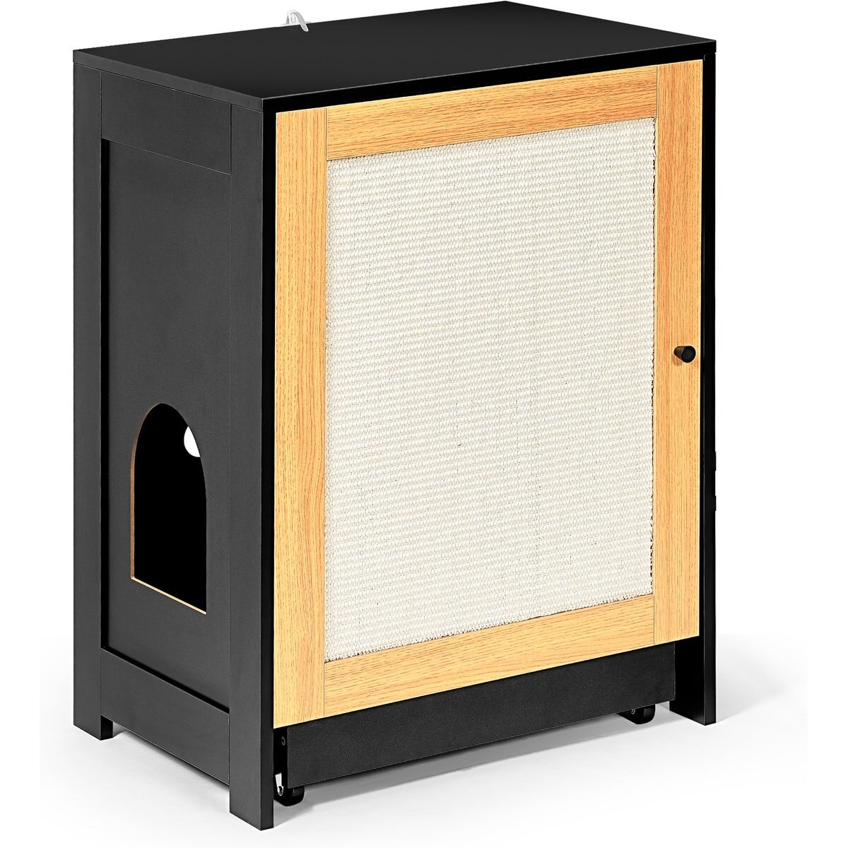 Zeus & Ruta Cabinet End Table Kitty Cat Litter Box Enclosure with Sisal Door, Black